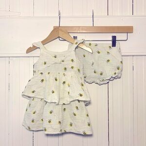 KOALA KIDS 100% Cotton Muslin Bumble Bee Matching Bloomer Set